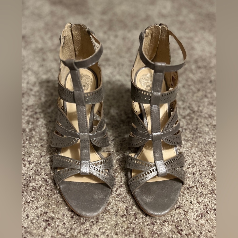 Vince Camuto Nizana Gladiator Metallic Silver Strappy Heels